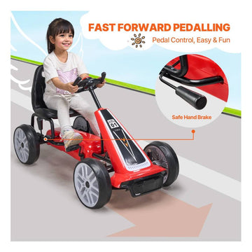 Pedal Go Kart,Quad Wheel Outdoor Toy for Children,Steering Control, Customizable Seat Position & Manual Brake Blue