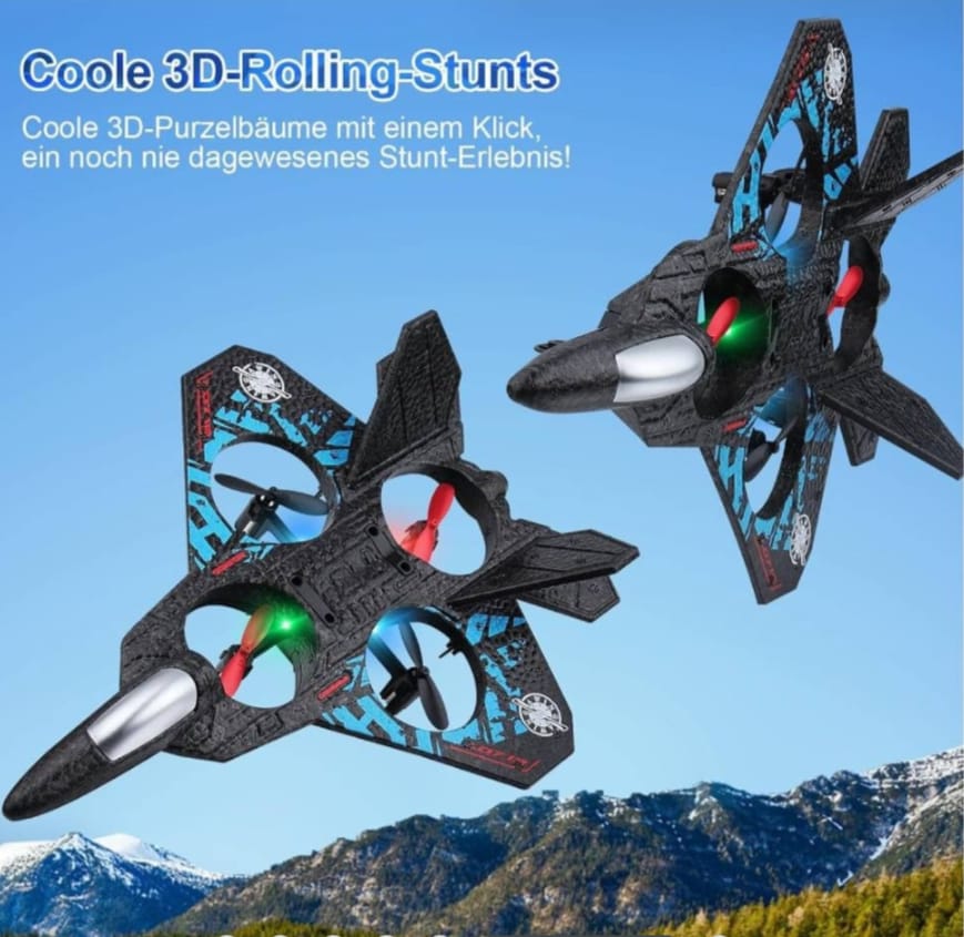 Aeroplane 2.4GHz Remote Controlled Floating Fighter Plane RC Aeroplane RTF for Beginners with Coloured Lights USB Charging