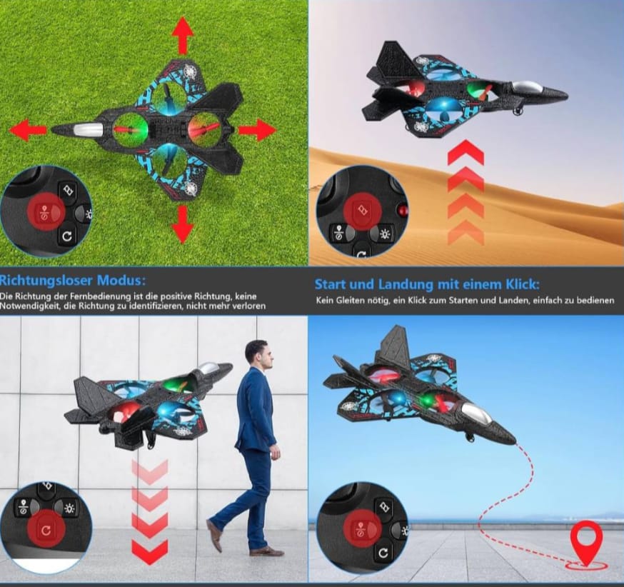 Aeroplane 2.4GHz Remote Controlled Floating Fighter Plane RC Aeroplane RTF for Beginners with Coloured Lights USB Charging